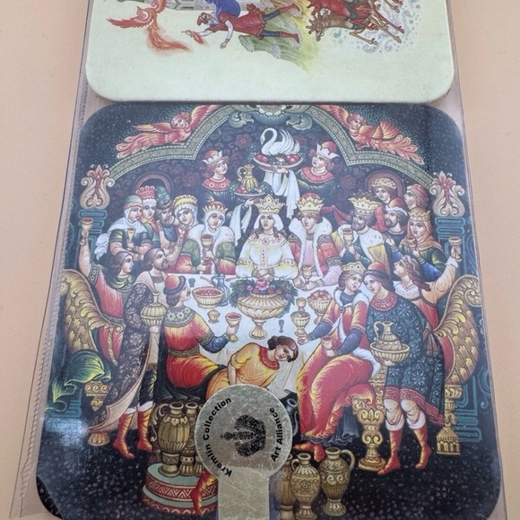 Coasters Set of 6 Square 3.5x3.5" Palekh Style Russian Fairy Tales - Picture 7 of 7